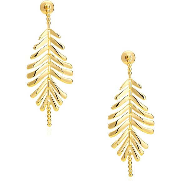 Gold Leaves Dangle Drop Statement Minimalist Earrings for Women Trendy Jewelry - Picture 1 of 6